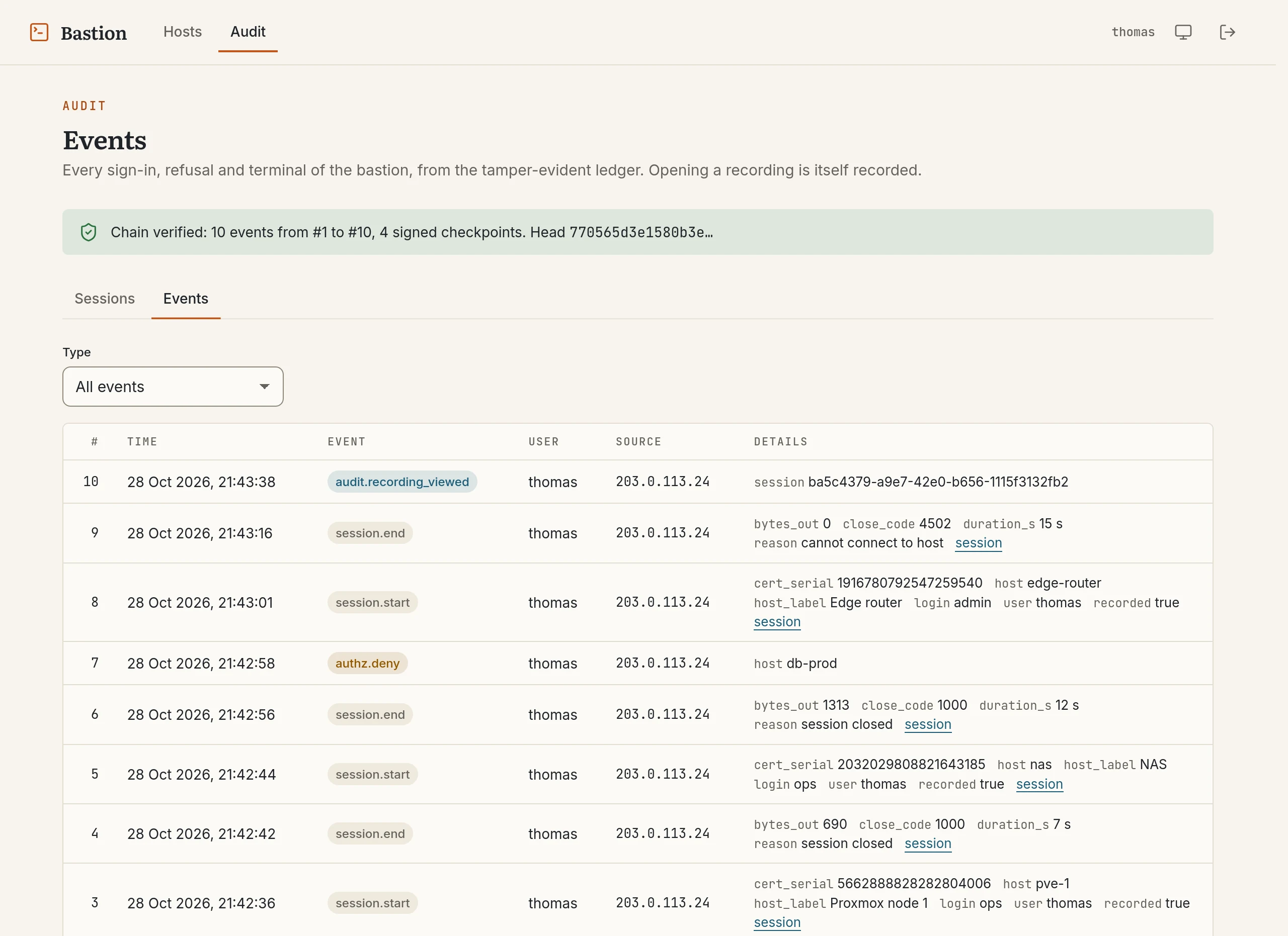 Ledger events